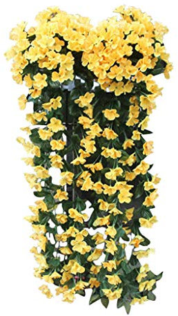 Künstlich Hängende Blumen Sannysis Violette Blumen-Wand-Glyzinien-Korb-hängende Girlande-Rebe blüht Gefälschte Silk Orchidee Bunte Kunstblumen Gelb