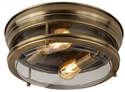 Edinburgh 2Flammige Deckenbündige Leuchte Antik Messing/Klarglas Ip44 plattiert