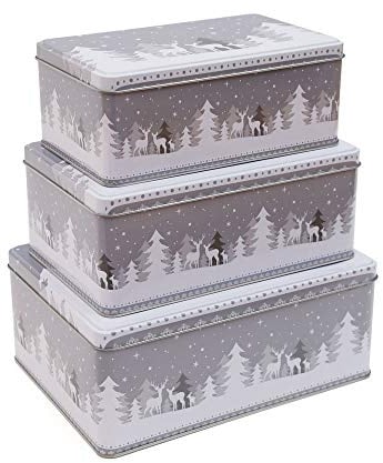 designfun KEKSDOSEN SET 3-TEILIG RECHTECKIG WEIHNACHTEN - MOTIV WINTERWALD