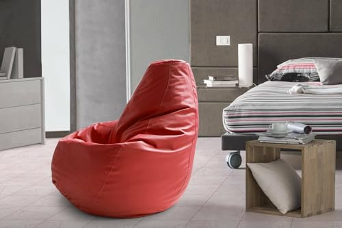Talamo Italia - Annachiara-Pouf, Sitzsack-Pouf, Sitzsack aus Kunstleder, 100 % Made in Italy, 70 x 70 x 110 cm, Rot