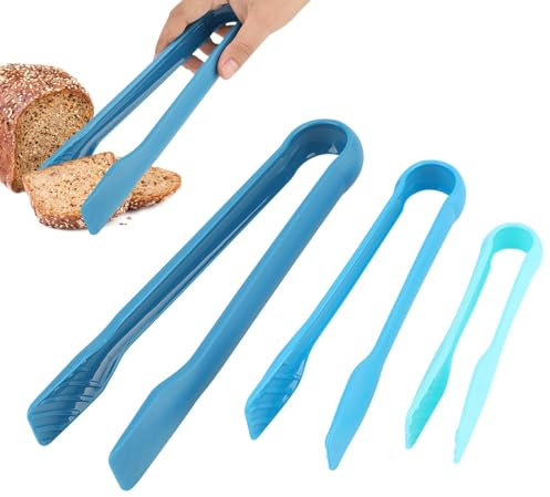3 Pince à Pain en Plastique, Pince Multifonctionnelle Comestible Antidérapante Pince à Barbecue Pince à Gâteaux Pince Alimentaire pour la Cuisine (Bleu)