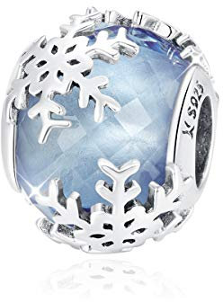 Schneeflocken-Charms, passend für Pandora-Armband, Halskette, Sterlingsilber, blauer Kristall, Weihnachtsanhänger