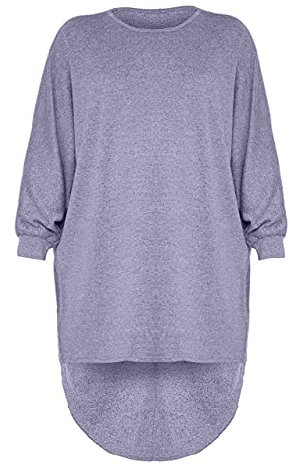 WearAll Damen Plus Einfarbig Oversized Knit Langarm Fledermausärmel Dip Hem Baggy Damen Top 12-26 Gr. 50-52, Flieder