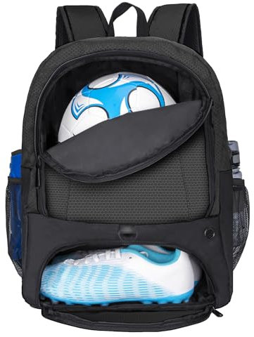 Sac à Dos pour Ballon de Football, Basketball, Football, Volley-Ball, Sac de Sport avec Crampons séparés et Compartiment pour Ballon et Pochette intérieure pour Ordinateur Portable, randonnée, école