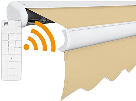 Arilco Elektrische Vollkassettenmarkise Kassettenmarkise Gelenkarmmarkise Markise Sonnenmarkise Sonnenschutz in vielen Farben und Größen wählbar in der Kassettenfarbe Weiss (5x3m Hawaii)