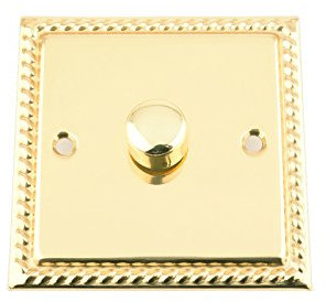 A5 Single Dimmer Switch 1 Gang 400w Polished Mirror Brass Georgian (for normal light bulb, not LED)