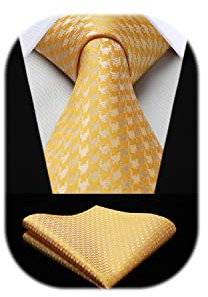 HISDERN Krawatte Gelb Herren Hochzeit Schlips Herren Elegant Klassisch Krawatte mit Einstecktuch Set Formale Business Party