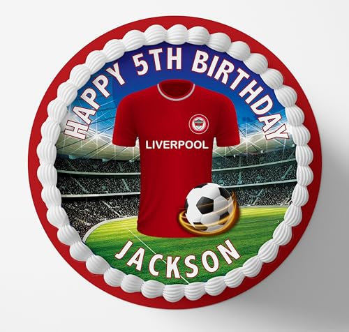 Liverpool Football Team Shirt Colours Edible Icing Birthday Cake Topper - Round-Square-Rectangle and Cupcake Toppers - Optional Personaliation