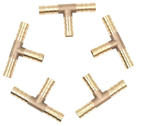 Hsthe Sea Lot de 5 raccords de tuyau en laiton 8 mm ou 8/25 - 3 voies en forme de T - Raccord pour tuyau d'air de carburant - Connecteur en T