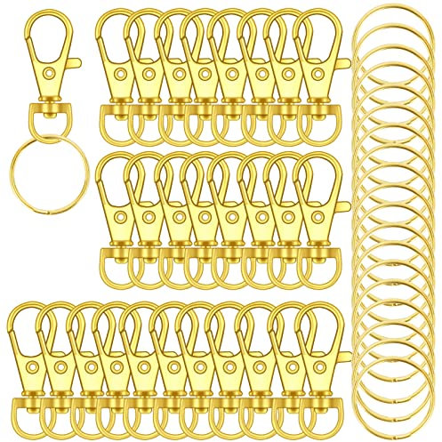120 x hochwertige Karabinerhaken mit Drehgelenk, Schlüsselringen, Metall-Schlüsselanhänger-Haken für Schmuckherstellung, Handwerk (Gold)