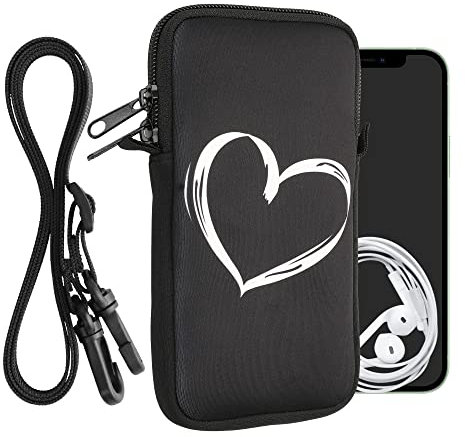 kwmobile Custodia in Neoprene con Zip per Smartphone - Portacellulare a Tracolla - Porta Cellulare da Collo Universale - Cover Borsa Telefono Cuore
