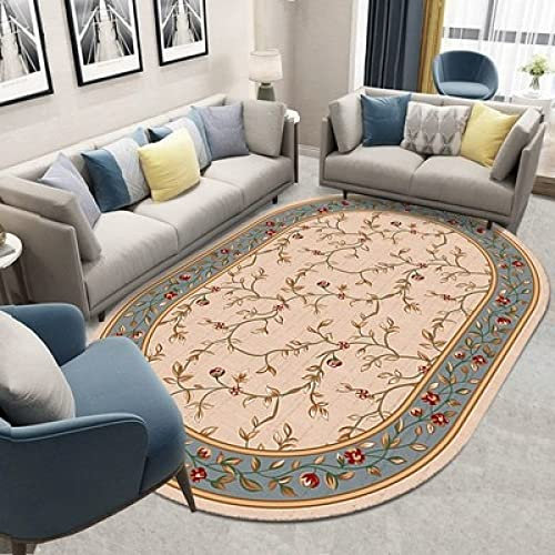 SRTJURFG Oval Teppiche Weich Groß rutschfest Waschbar Teppich Vintage Blumenbeige for Children's Room, Bedroom, Study, Office teppiche Flauschige Groß Schutzmatten 200 x 300 cm