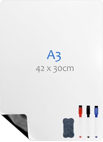 QWORK A3 Magnetisch Whiteboard - 42x30cm - Flexibler Magnettafel Memo Erinnerung für Büro Schule Zuhause Küche, 3 Markers 1 Radierer