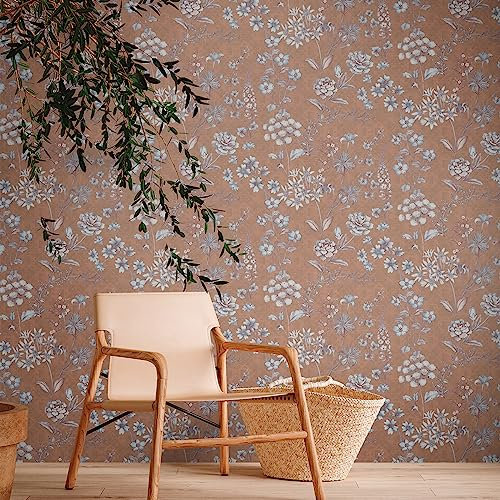Livingwalls Travel Styles Vliestapete - Florale Tapete in Orange und Braun - skandinavische Wandtapete für verschiedene Räume in 10,05 m x 0,53 m