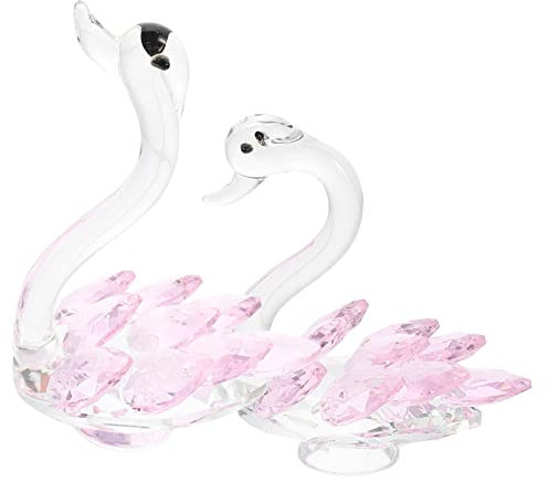 HOOTNEE 2pcs Crystal Swan Statue Decor Animal Ornaments Home Creative Swan Figurine Desktop Decoration