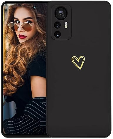 Kaywzo Hülle für Xiaomi 12T/12T Pro 5G,Weich TPU Silikon Handyhülle mit Herzmuster,Minimalismus Design,Ultradünn Mädchen Stoßfest Kratzfeste Schutzhülle Case Cover,Schwarz