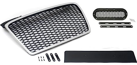 Kompatibel mit A4 B7 Waben Grill Kühlergrill Sport Front Grill Schwarz Silber Emblemhalter 04-09