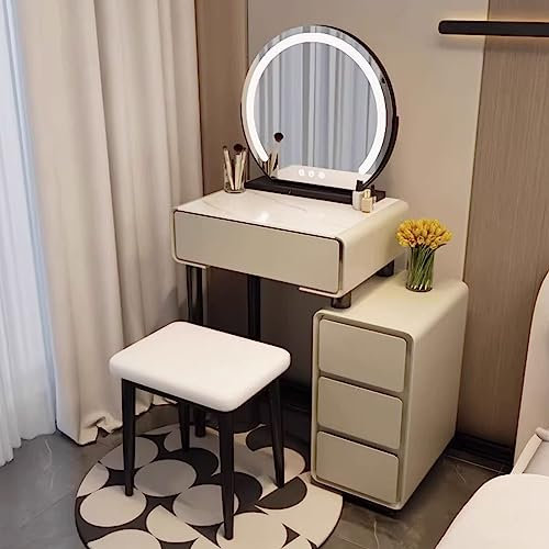 Make Up Vanity Desk with Mirror And Lights, with Drawer, Stool And Mirror, Three-color Smart Mirror, Simple And Modern, Sturdy And Durable Makeup Table Set ( Color : Gray , Size : SMALL_SQUARE STOOL )