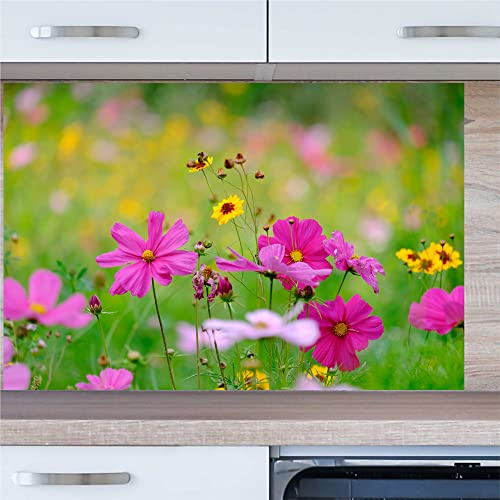 INDIGOS UG Küchenrückwand - Blumenwiese - 60x60 cm ESG Echtglas Bedruckt - mit Bild - Motiv - Küche - Rückwand - Glasplatte - Spritzschutz - Herd - Ofen