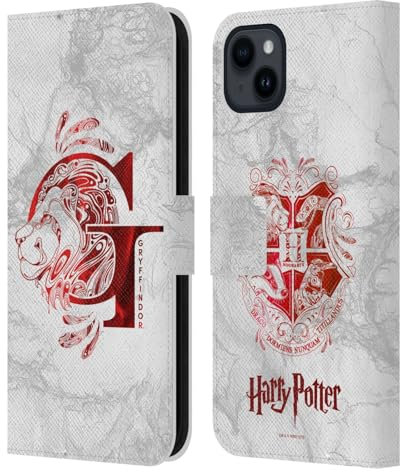 Head Case Designs Officially Licensed Harry Potter Gryffindor Aguamenti Deathly Hallows IX Leather Wallet Case Compatible With Apple iPhone 15 Plus
