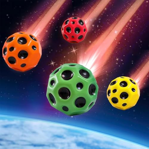 songyea 4 Stück Moon Ball, Hohe Sprünge Gummiball Space Moonball,Planeten Hüpfbälle, 7 cm Flunkyball Bounce Bouncing für Kinder, Loch Mondball Lavaball
