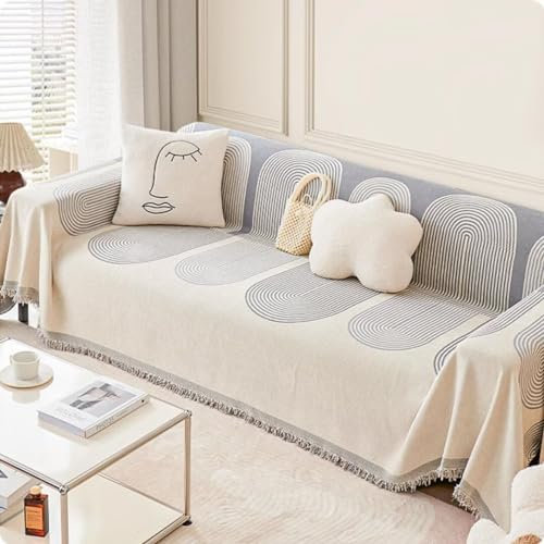 Bettschlange Sofaüberwurf Decke, L U Form Sofaschoner Sitzfläche, Wendbare Sofabezug Sofadecken zum Abdecken Tagesdecke mit Quasten, Großer Couch Überwurf Sofa Cover,Grau,180x300cm