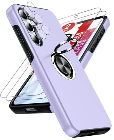 LeYi Coque pour Samsung Galaxy A55 5G avec 2 Verre Trempé Vitre Protection, 2 Protection Camera et Anneau Telephone Invisible, Militaire PC et TPU Etui Antichoc Housse pour Samsung A 55 - Mauve
