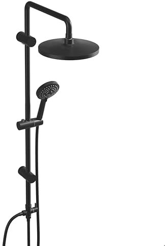 Görbach Regendusche Duschsystem ohne Duscharmatur, Edelstahl Duschset mit Duschstange 92cm und Rund ABS Duschkopf D20cm Schwarz