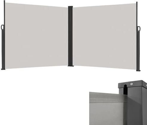 CEEDIR Toldo lateral doble, extensible, 160 x 600 cm, protección visual, protección solar, estor lateral, opaco, tela de toldo, protección contra el viento, para terraza, balcón, gris