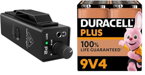Behringer POWERPLAY P2 Ultra-Compact Personal In-Ear Monitor Amplifier & Duracell Plus 9V Batteries (4 Pack) - Alkaline - 100% Life Guarenteed