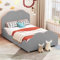 Merax Kinderbett 90x200cm mit Lattenrost und hohes Geländer, Polsterbett mit Kopfteil und Fußteil für Schlafzimmer Gästezimmer, für Kinder & Jugend, Samt, Grau (Ohne Matratze)