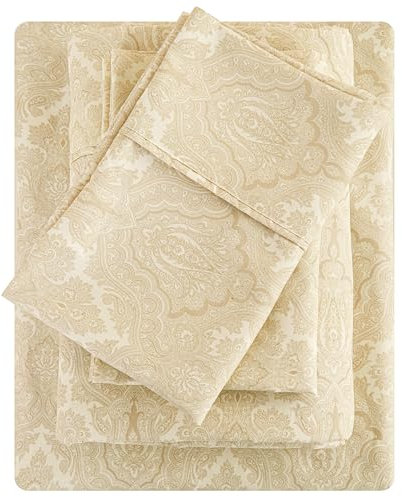 Viviland Paisley Queen-Bettwäsche-Set, 4-teilig, beige, Paisley-Bettlaken, weich, atmungsaktiv, gebürstete Mikrofaser, Bettlaken und Kissenbezüge, knitterfrei, Spannbettlaken mit 38,1 cm tiefer Tasche