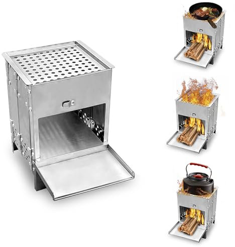 WOTHSI Collapsible Camping Stove, Stainless Steel 304# Grill, Small Woodstove for Camping and Outdoor Cooking