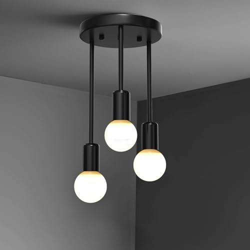 BrightArk Deckenleuchte 3 Flammig Vintage Deckenstrahler,E27 LED Deckenlampe Schwarz,Retro Industrial Deckenspots Spotlight Lampe Deckenspots für Wohnzimmer Schlafzimmer Küchen (Ohne Leuchtmittel)