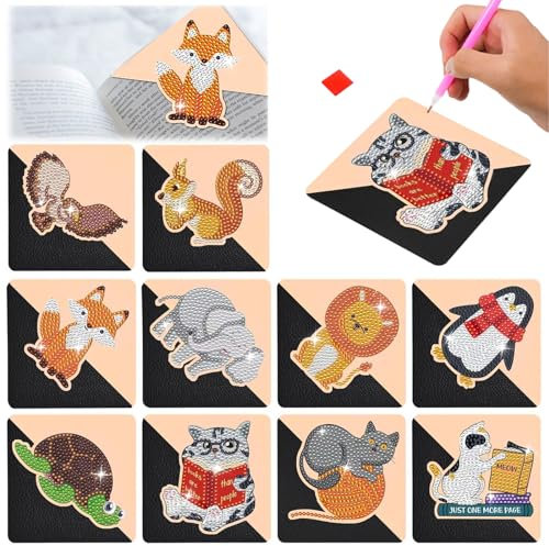 Lymshine Diamond Painting Lesezeichen Tier-10 Stück 5D Diamant Painting Lesezeichen Personalisierte Bookmark Mädchen Jungen für Erwachsene