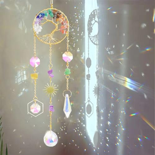 Goiern Attrape-soleil en cristal - Décoration d'arbre de vie - Décoration de fenêtre - Attrape-soleil arc-en-ciel - Pendentif arc-en-ciel - Décoration de jardin