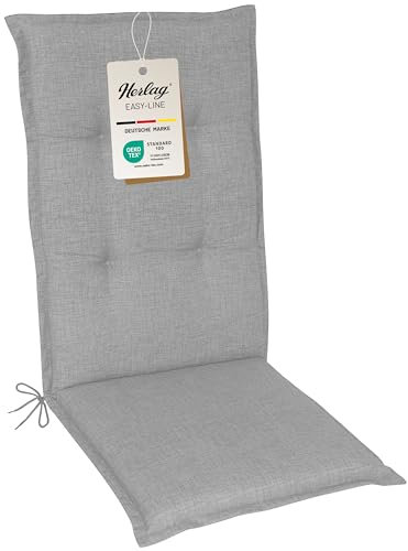 Herlag Gartenstuhlauflage Emma Hochlehner 120x50cm | Wasserabweisende Sitzauflage für Gartenstühle | UV- & Fleckschutz | Bequemes Stuhlpolster 5cm | Pflegeleichte Easy-Line | Öko Tex 100 | Grau