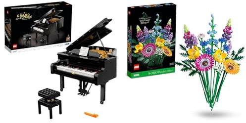 LEGO 21323 Ideas Le Piano à Queue, Maquette de Construction, à Exposer et à Collectionner & 10313 Icons Bouquet de Fleurs Sauvages, Plantes Artificielles avec Coquelicots et Lavande