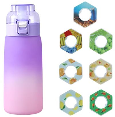 2024 Wasserflasche mit Geschmack Flasche Original - 600ML Neu Trinkflasche mit 7 Geschmackskapseln Set für ein erfrischendes Trinkerlebnis Wasserflasche für Outdoor Sport Set (Violett,600ML)