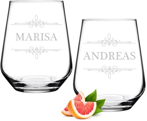 polar-effekt Wasser Trinkglas 2 Stück 425 ml mit personalisierter Gravur - spülmaschinenfestes Glas - ideal für Drinks und Cocktails - bleifreies Gläser-Set
