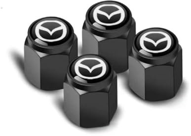 DLGJZS 4 Stück Auto Ventilkappen für Mazda MX-5 NB,Metall Reifenventil Kappen Autoventil Luft Ventilkappe mit Dichtung Reifen Staubschutzkappen Zubehör Auto,Black