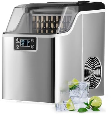 CREWORKS Machine à Glaçons 22kg/24H Ice Maker 160W, 24 Glaçons en 11-20 Minutes Réservoir d’Eau 3,2L Fonction Auto-Nettoyage, avec Pelle et Panier à Glaçons, Portable pour Maison Bureau Bar Restaurant
