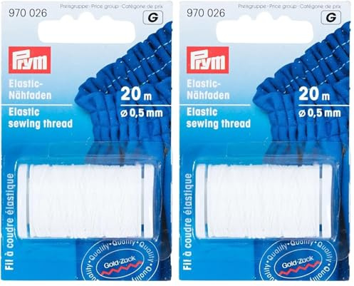 Prym 970026 Elastic-Nähfaden, 0,5 mm, 20 m, weiß (Packung mit 2)
