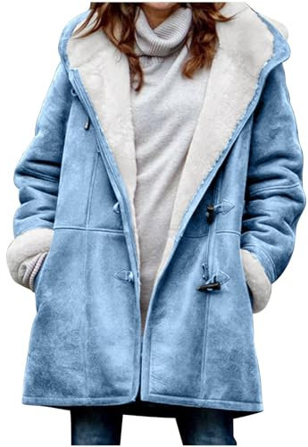 KOG Winterjacke Damen Fleecejacke Jacke Winter Herbstjacke Sport Jacke Einfarbig Oberteile Fashion Warm Pullover Teenager Softshelljacken Baumwolle Hellblau XXL