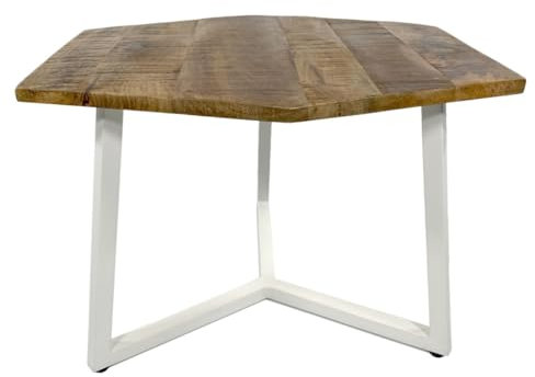 Amago home Beistelltisch Holz massiv Sofa Tisch Metall Laptoptisch C-Tisch Couchtisch Industry Style Farbe Nizza 56x47cm Tabacco reinweiß