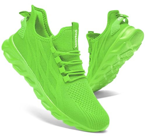 CAIQDM Herren-Turnschuhe, Laufschuhe, Freizeit-Sneaker, Netzstoff, Walking, Fitnessstudio, Tennisschuhe, leicht, atmungsaktiv, Sport, Outdoor, Fitness, Joggen, Hellgrün, 45 EU