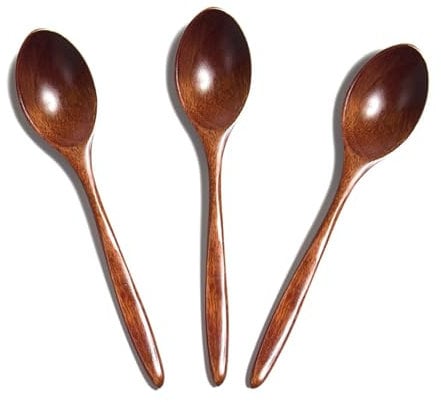 Wooden Spoon Set of 3, 7'' Natural Wooden Soup Spoon Teaspoons Coffee Spoon Wooden Cutlery Spoons for Tea Honey Sugar Rice Mixing Stirring Eating