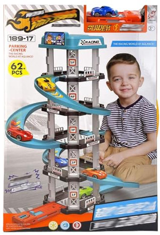 Garage de garage de voiture Set Garage de voiture à jouets de 5 couches avec une rampe de voiture jouet à assemblage Easy Assembly avec courbe de lanceur Tourner des jouets de développement interacti