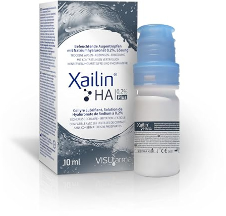 XAILIN HA 0,2% Plus Augentropfen – mit 0,2% Natriumhyluronat | 10 ml | Stabilisierung des Tränenfilms | konservierungsmittel- und phosphatfrei | kontaktlinsenfreundlich