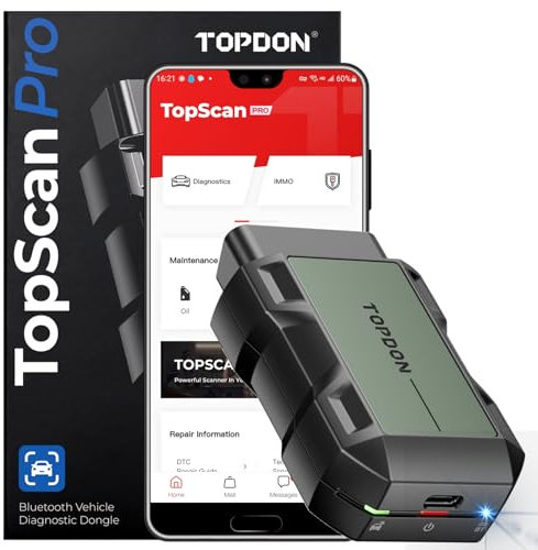 TOPDON TopScan Pro, OBD2 Diagnosegerät Bluetooth, Auto Diagnosegerät, OBDII Diagnosewerkzeug für alle Fahrzeuge, 13+ Reset-Diensten, Codeleser für iOS & Android, FCA und CAN-FD